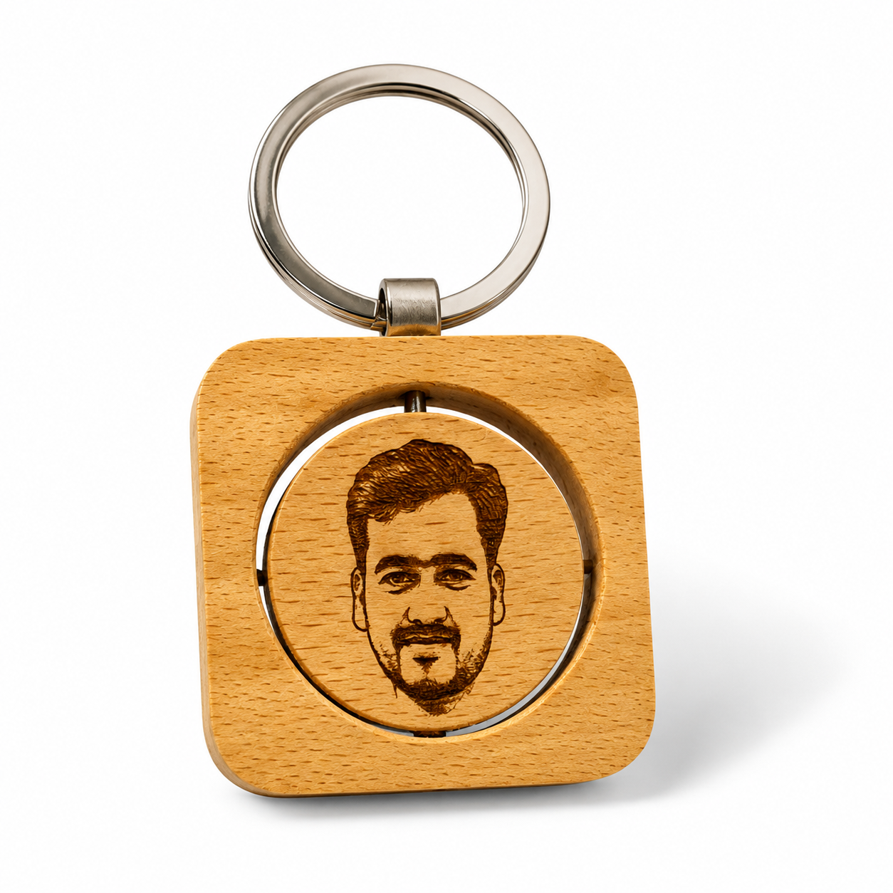Personalised Wooden Photo Engraved Rotating Keychain