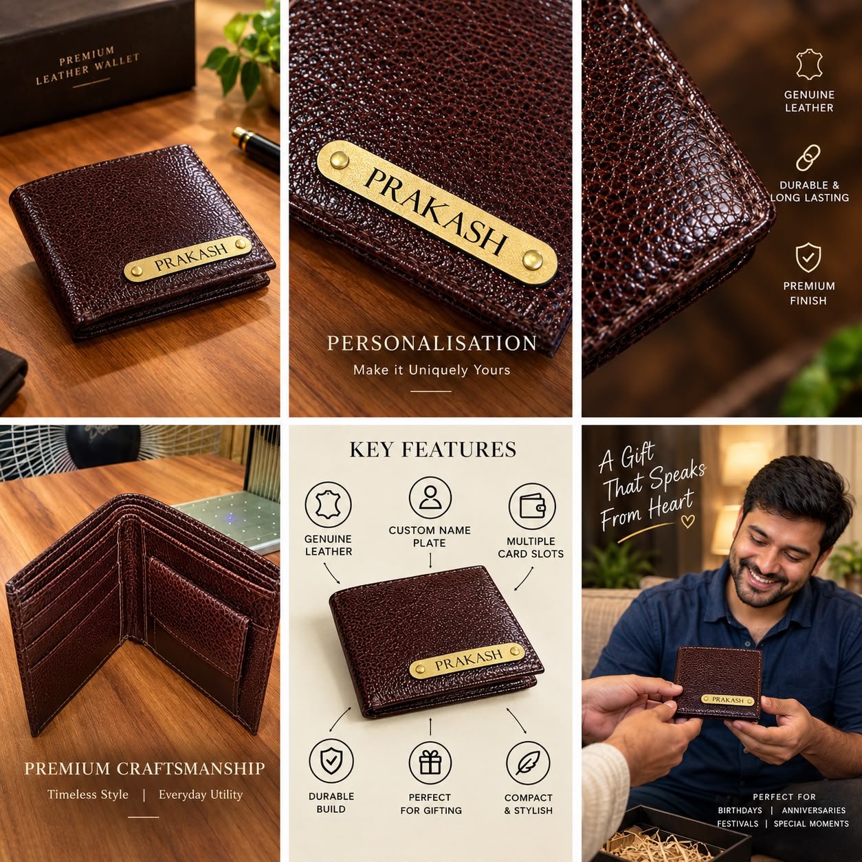 Premium Genuine Leather Personalised Name Tag Wallet - Image 2