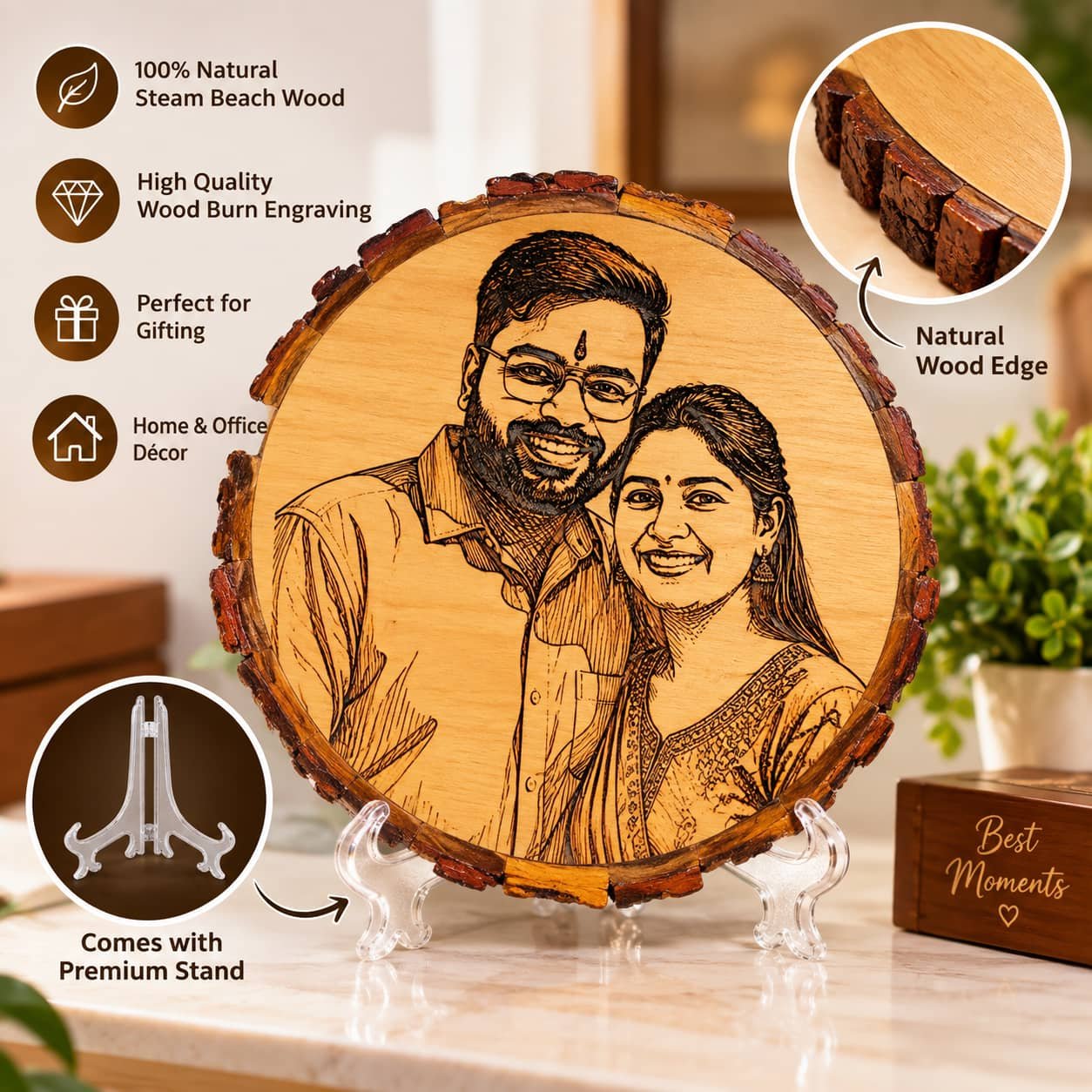 Personalized Wooden Burn Sketch – 8 Inch Round - Image 3