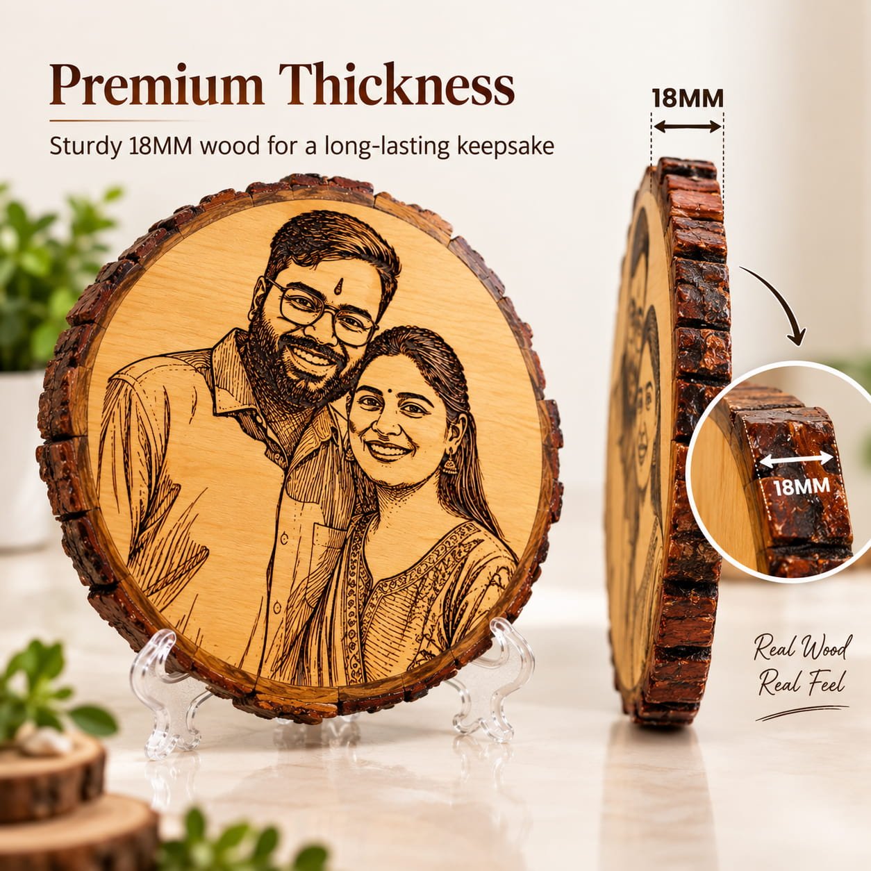Personalized Wooden Burn Sketch – 8 Inch Round - Image 4