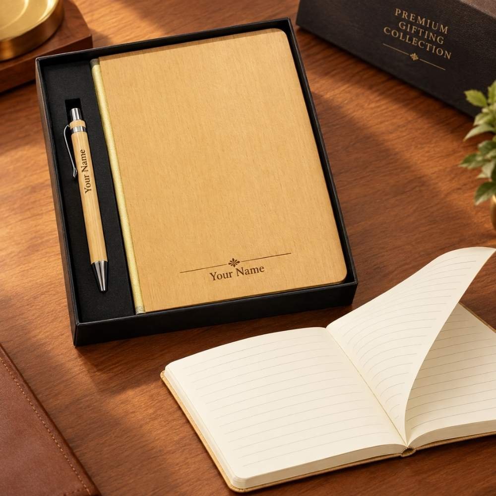 Personalized Wooden Diary & Pen Gift Hamper - Image 2