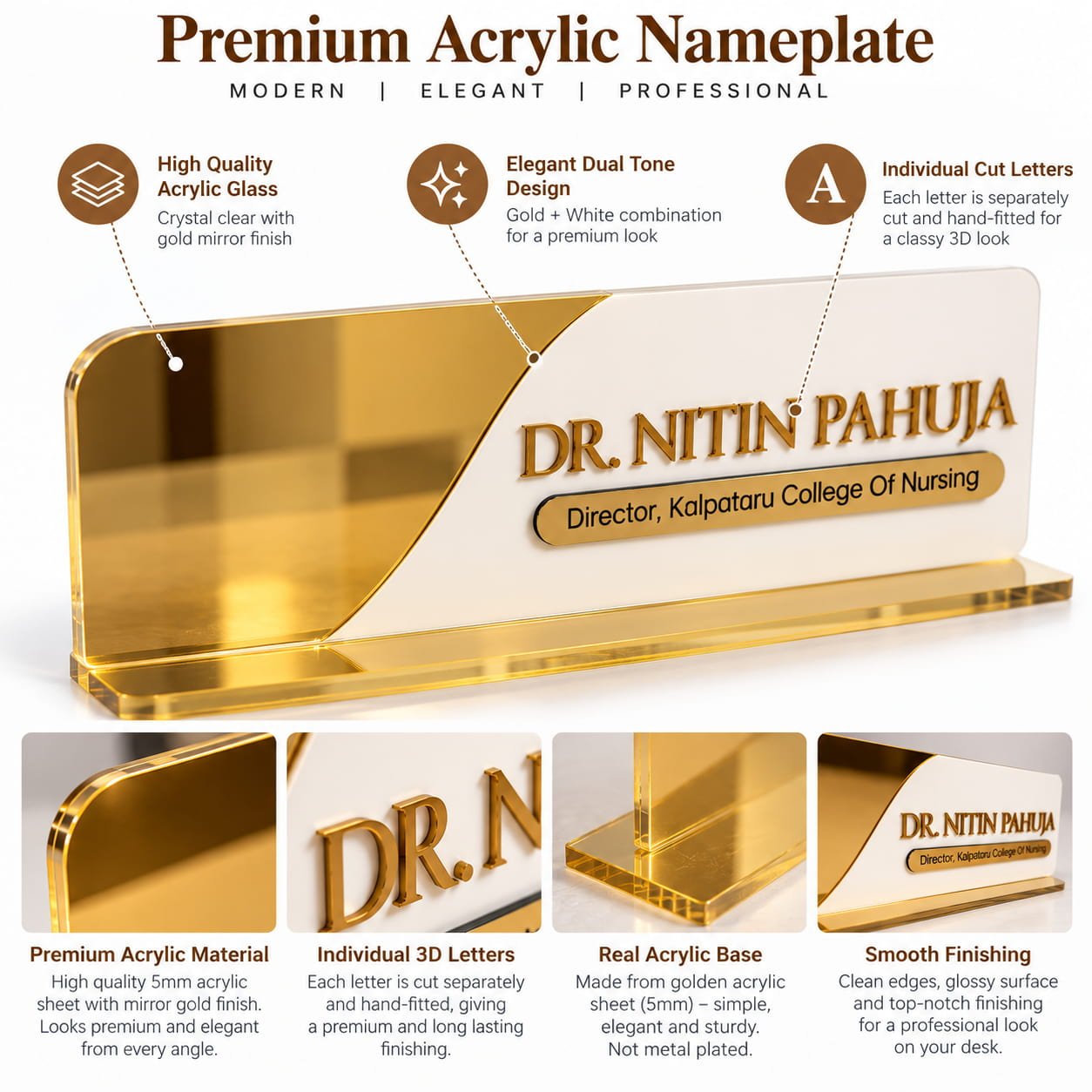 Personalized Acrylic Desk Name Plate 12×4 Inch - Image 2